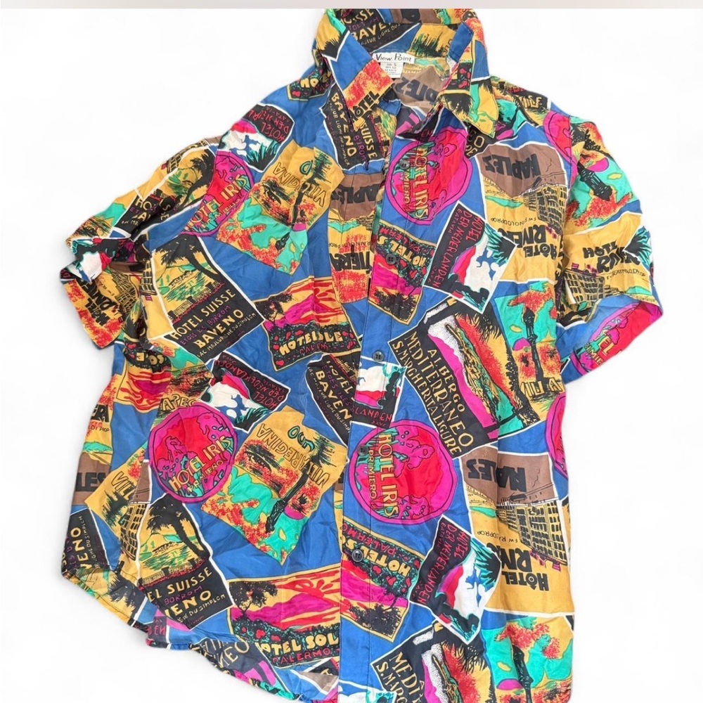Vintage Tropical Print Short Sleeve Shirt - Multicolor